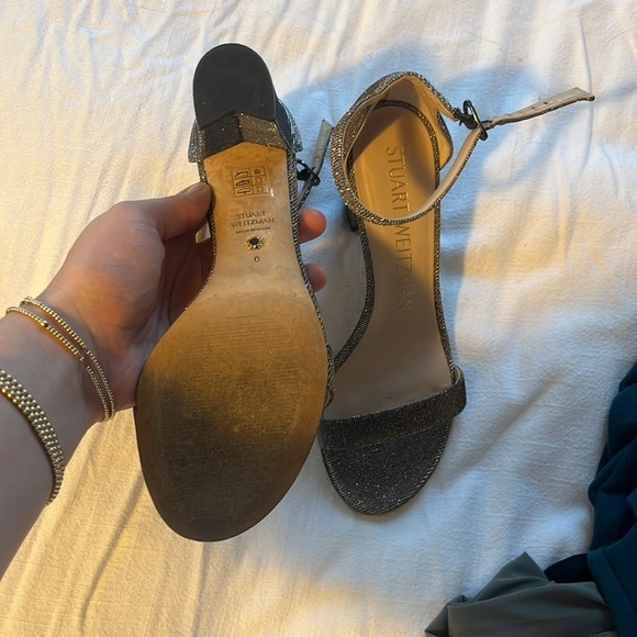 Stuart Weitzman Nudistcurve Glitter Block-Heel Sandals - 6 - Picture 8 of 10